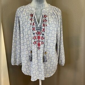 Mason & Belle Boho Peasant Embroidered Tassel Top Size S